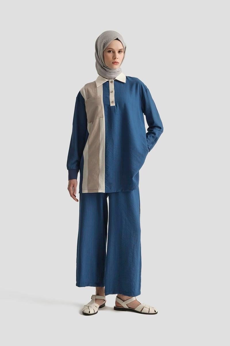 Armine TREND Şerit Geçişli Pantolonlu Takım İndigo 25YT6130