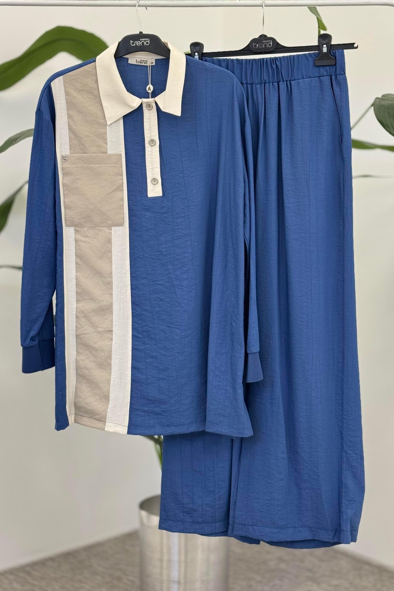 Armine TREND Şerit Geçişli Pantolonlu Takım İndigo 25YT6130