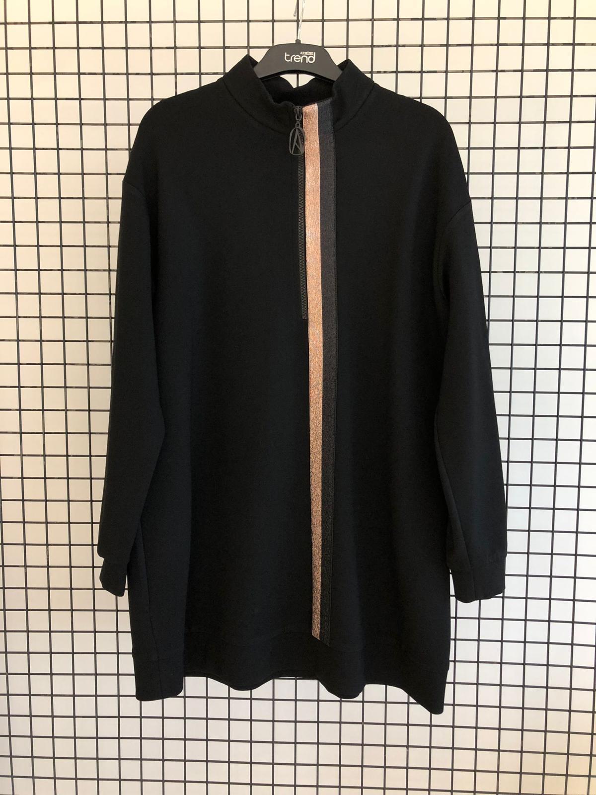 Armine TREND Spor Şeritli 2 İplik Bayan Tunik Siyah 25KT407