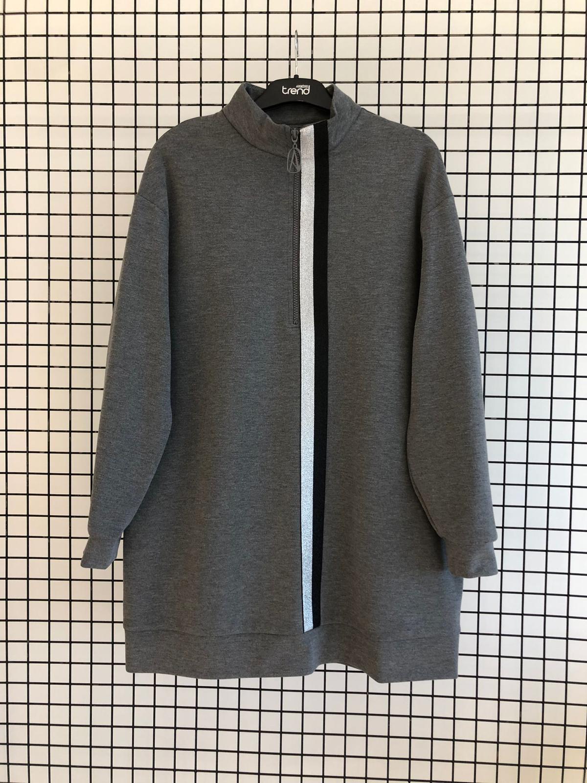 Armine TREND Spor Şeritli 2 İplik Bayan Tunik Gri 25KT407