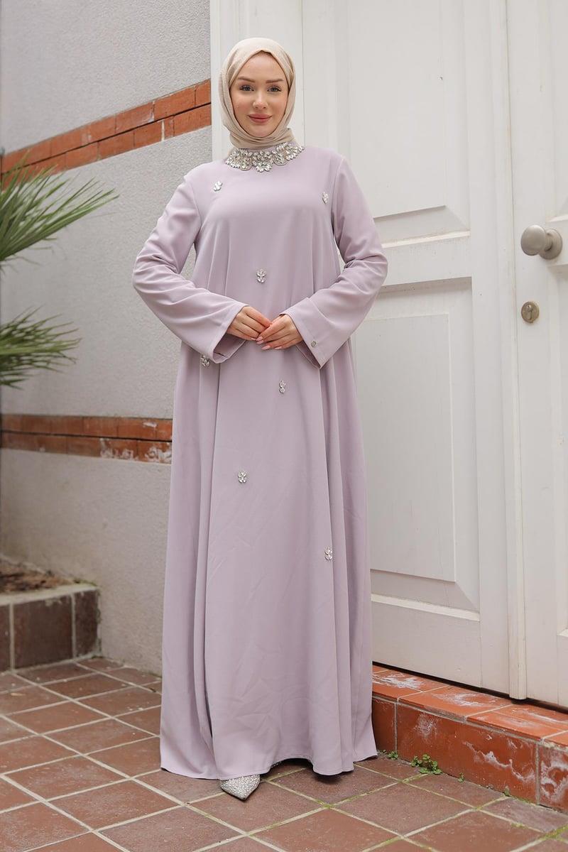 ARMİNE TREND Taş Detaylı Salaş Kesim Elbise Lila 25YT905