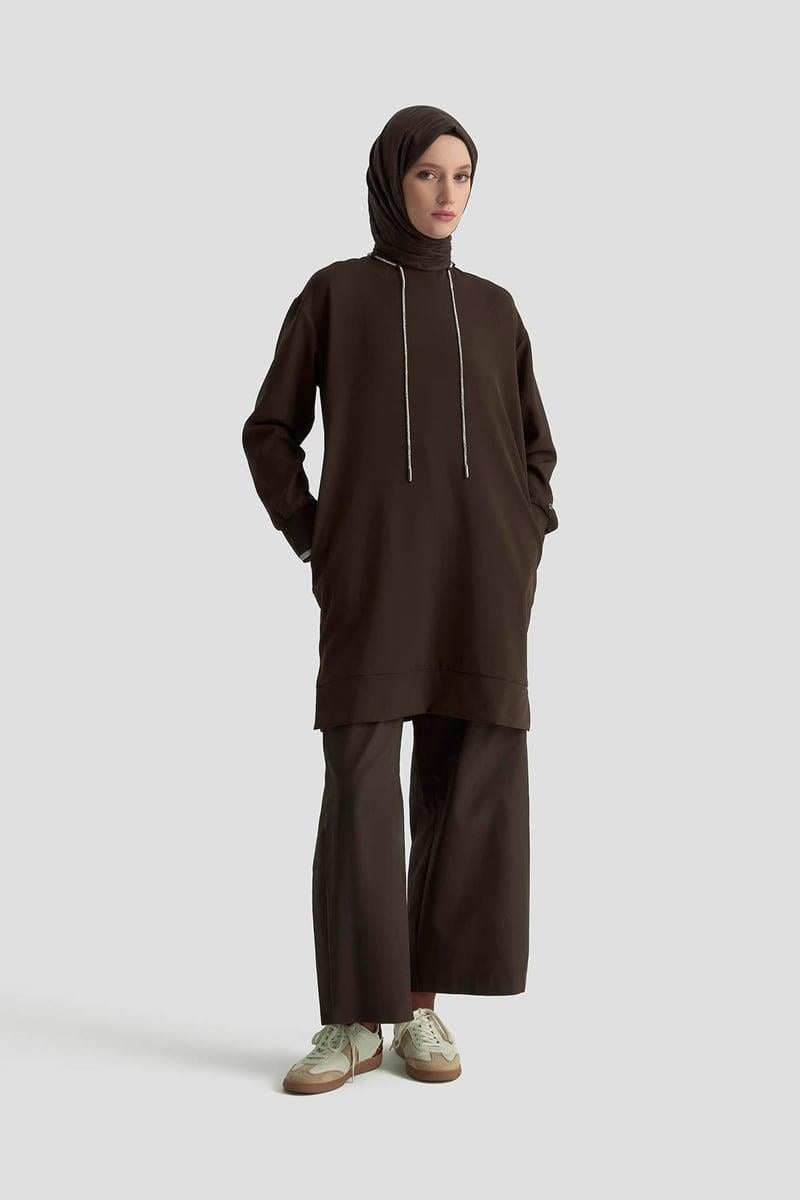 Armine TREND Yaka İp Detay Tunik Kahve 25KT436