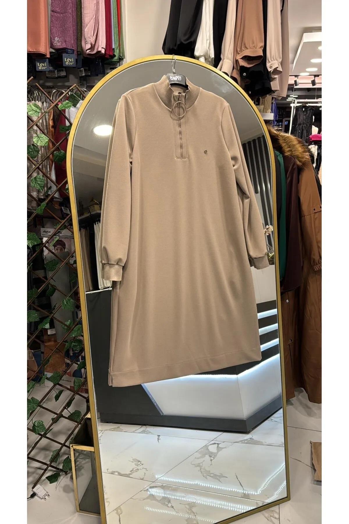 Armine Trend Yakası Halka Fermuarlı Tunik Vizon 24KT436