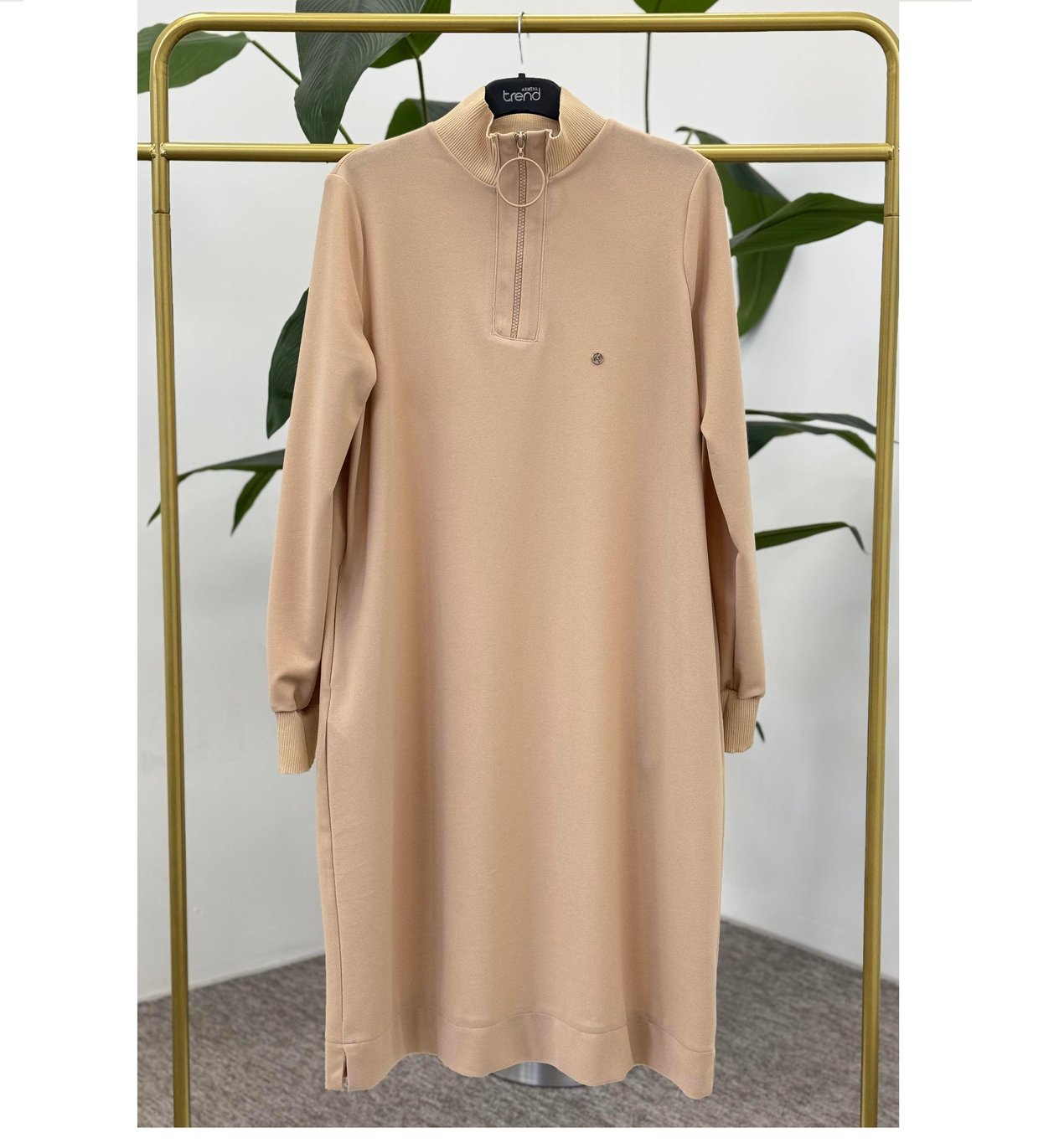 Armine Trend Yakası Halka Fermuarlı Tunik Bej 25YT437