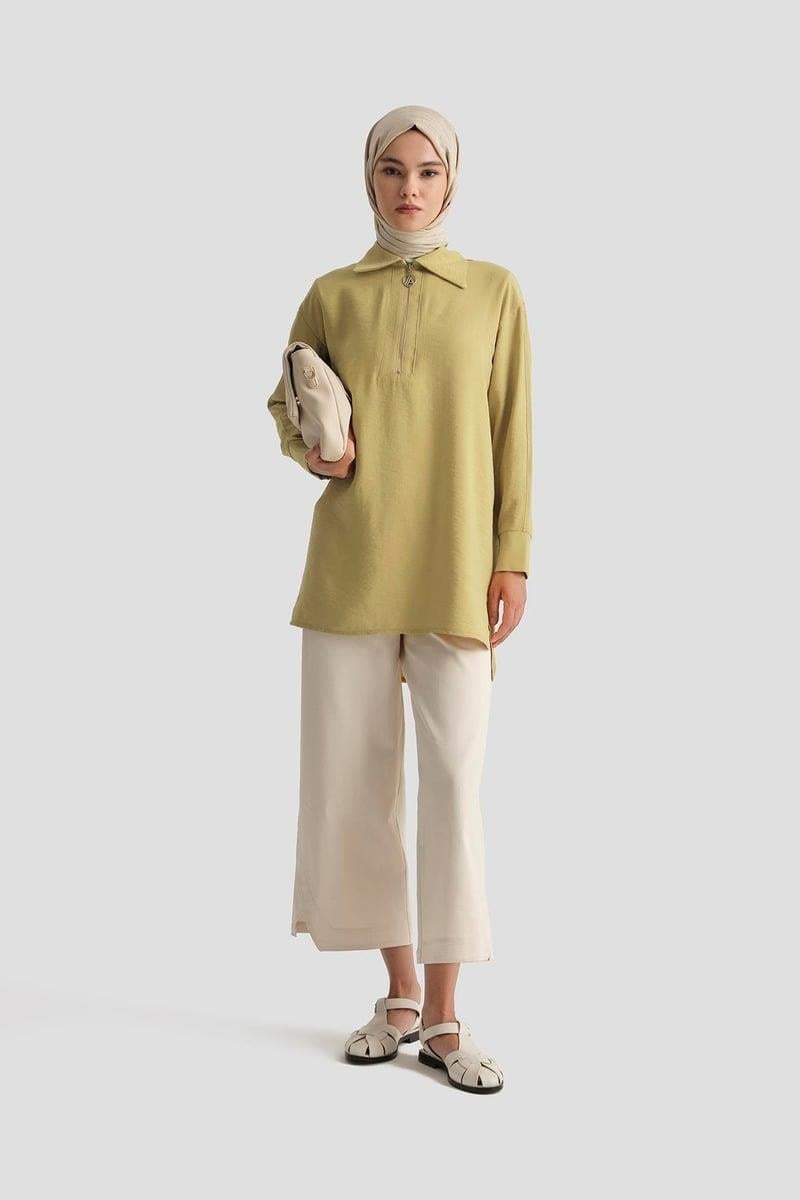 Armine TREND Yarım Fermuar Detay Kısa Tunik Asit 25YT467