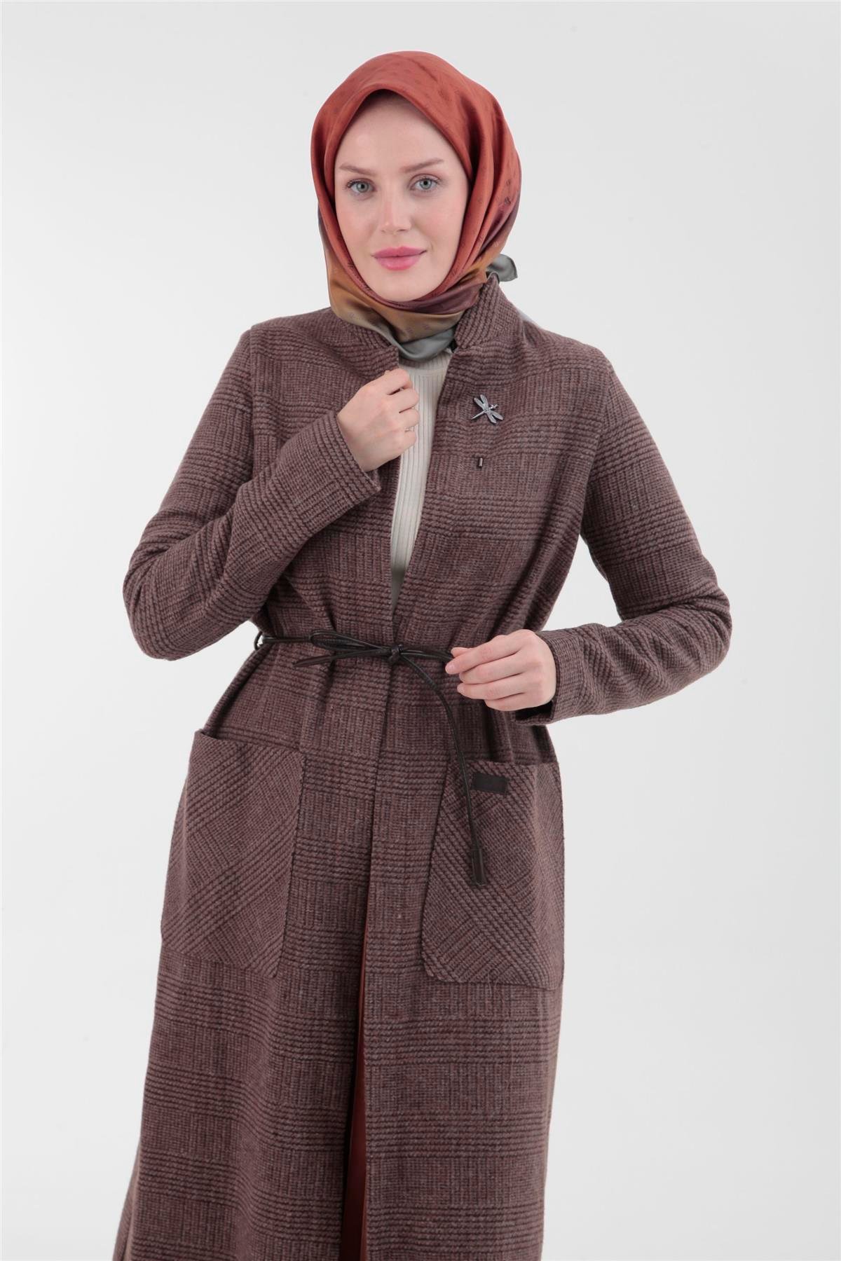 Armine Yusufçuk Örme Kumaş Kış Sezonu Giyçık 23KT519 Kahverengi