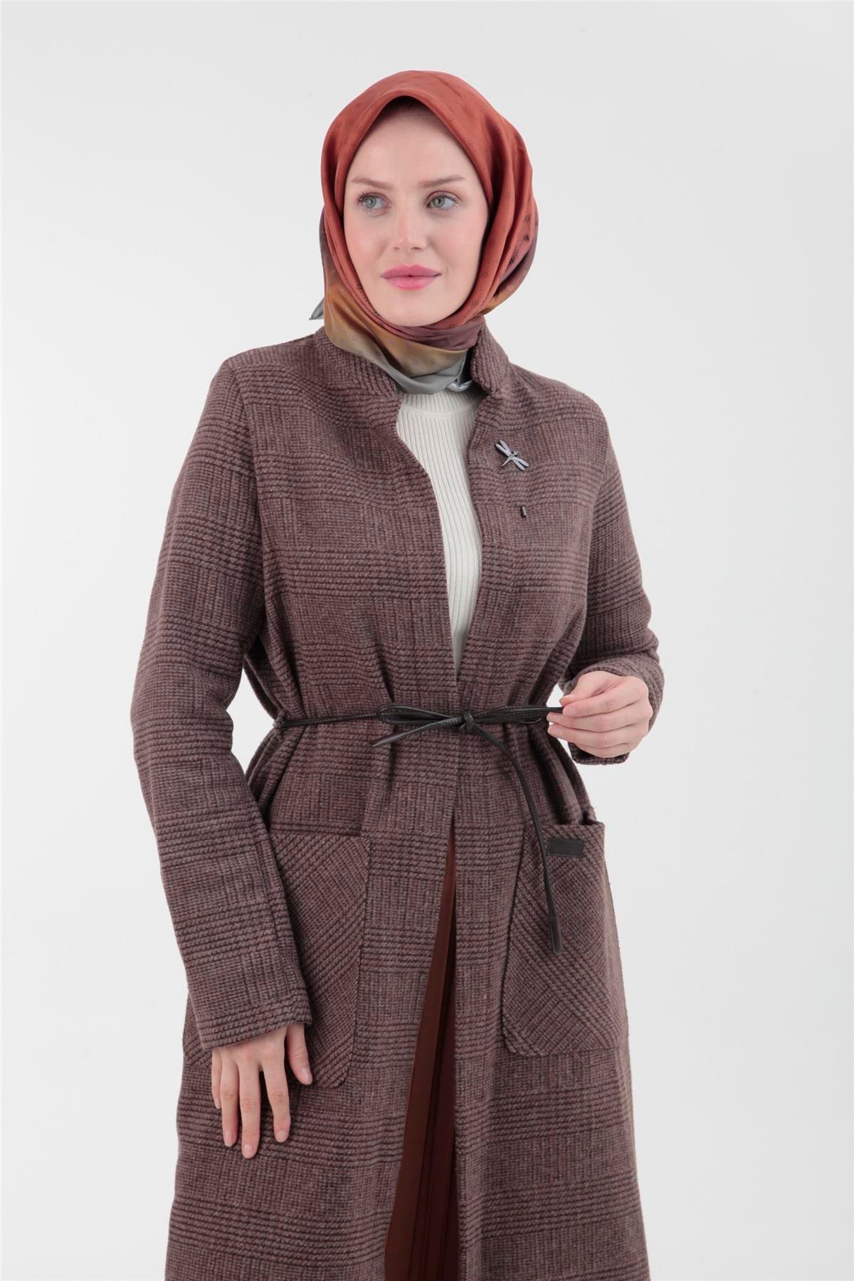 Armine Yusufçuk Örme Kumaş Kış Sezonu Giyçık 23KT519 Kahverengi