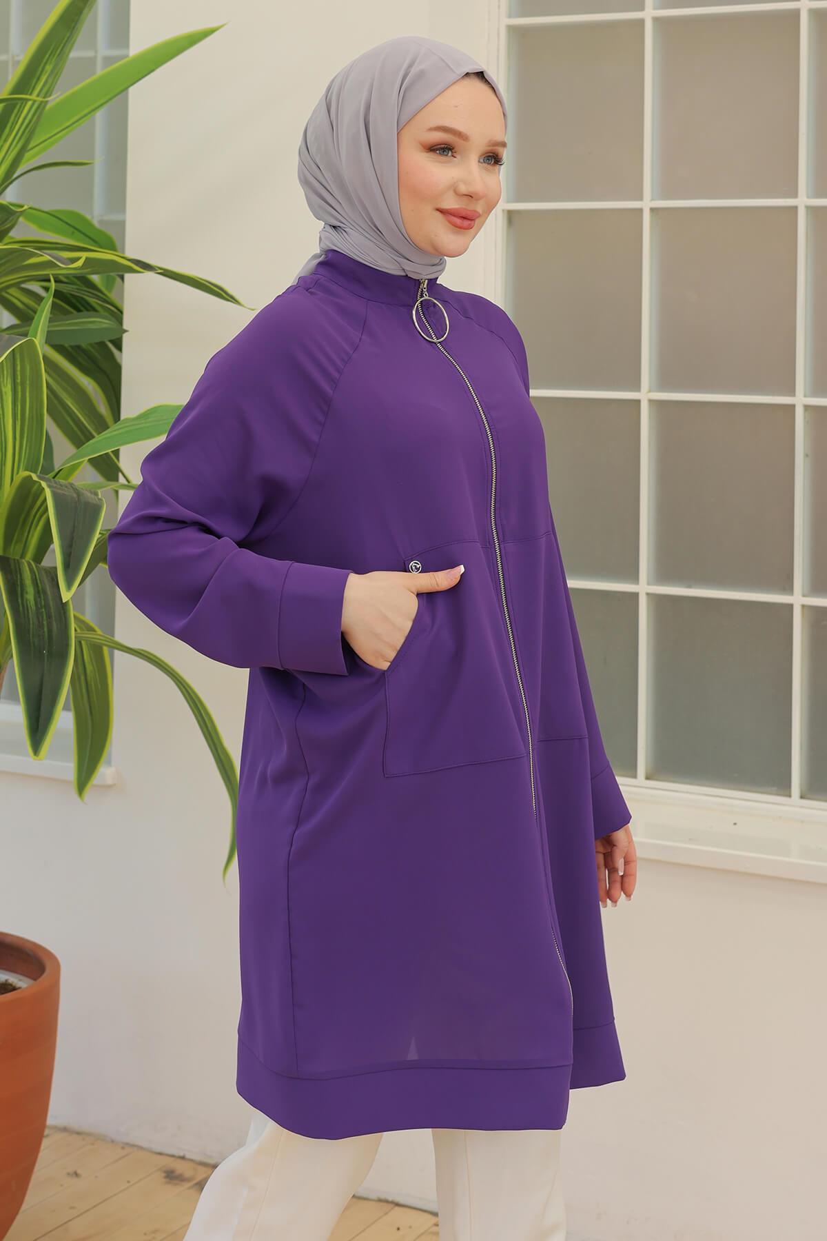 ARMİNE TREND İpek Krep Kumaşlı Sırtı Yıldızlı Fermuarlı Tunik Morcivet 24YT560