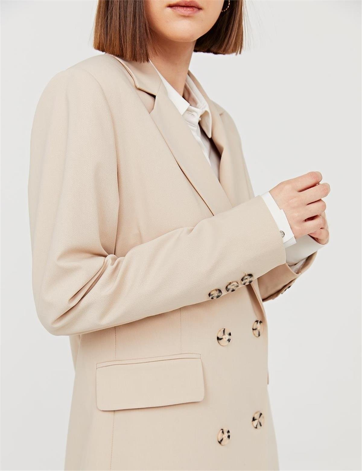 KAYRA Basic Blazer Ceket KA-SZ-13501 Krem