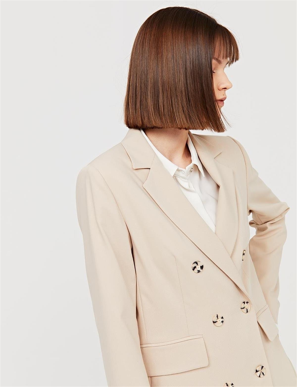 KAYRA Basic Blazer Ceket KA-SZ-13501 Krem