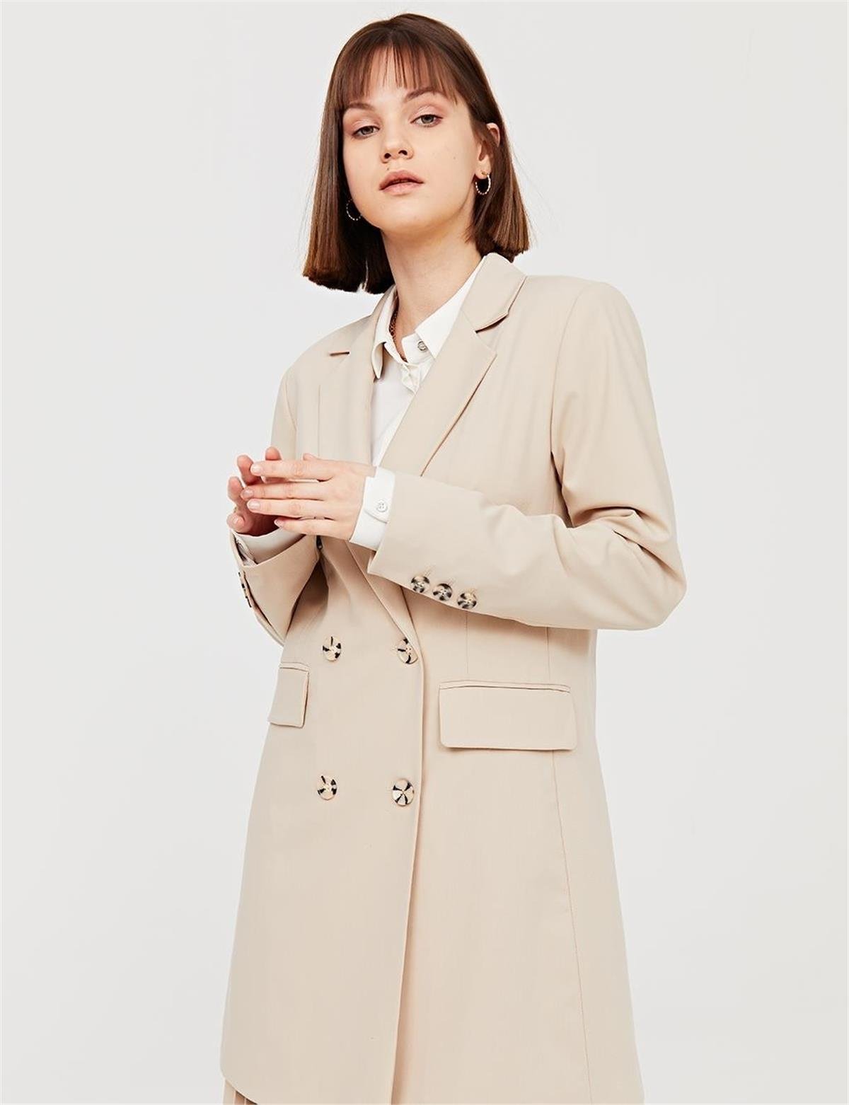 KAYRA Basic Blazer Ceket KA-SZ-13501 Krem