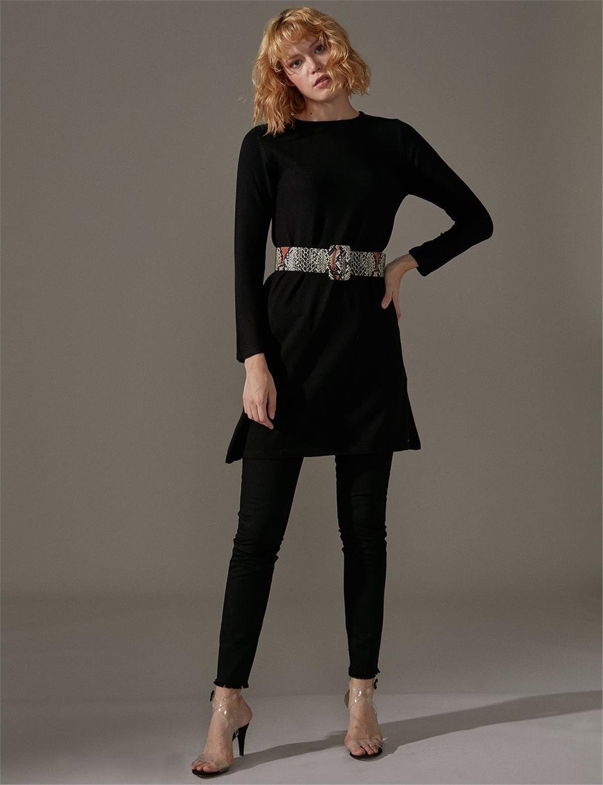 KAYRA Basic Sıfır Yaka Triko Tunik KA-SZ-TRK41 Siyah