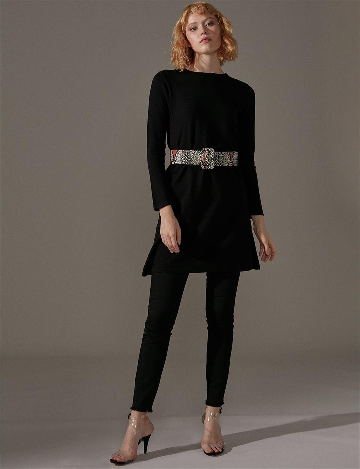 KAYRA Basic Sıfır Yaka Triko Tunik KA-SZ-TRK41 Siyah