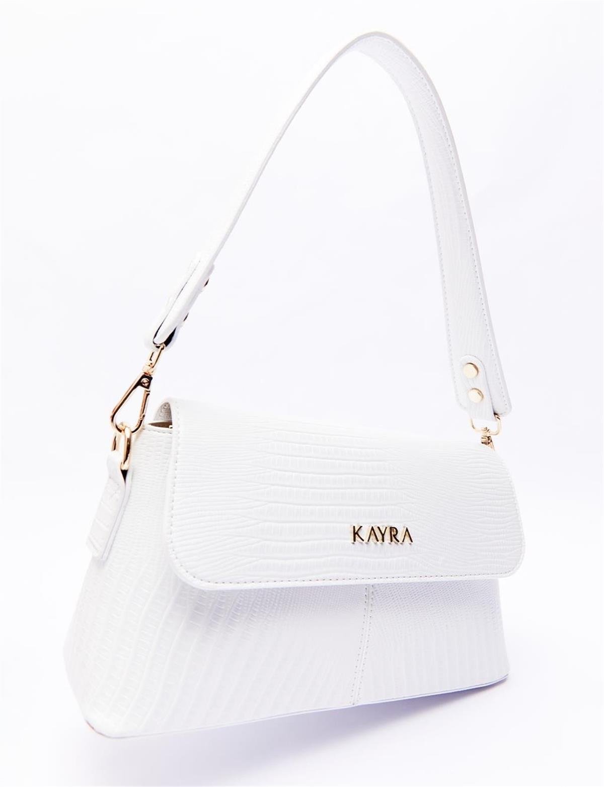 Kayra Croco Desenli Baget Çanta KA-B23-CNT30B Beyaz