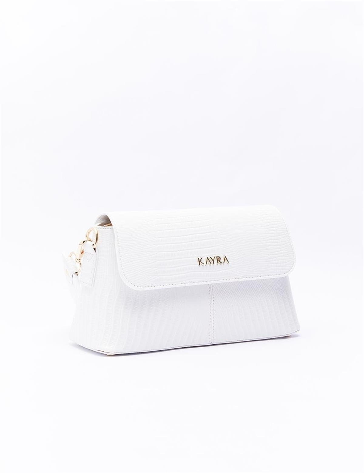 Kayra Croco Desenli Baget Çanta KA-B23-CNT30B Beyaz