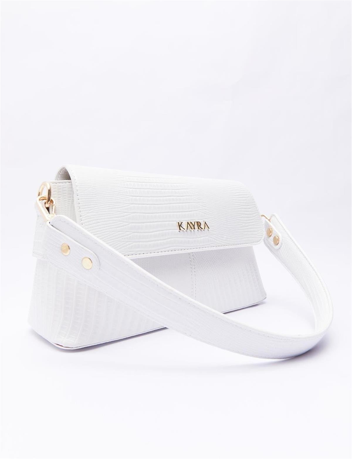 Kayra Croco Desenli Baget Çanta KA-B23-CNT30B Beyaz