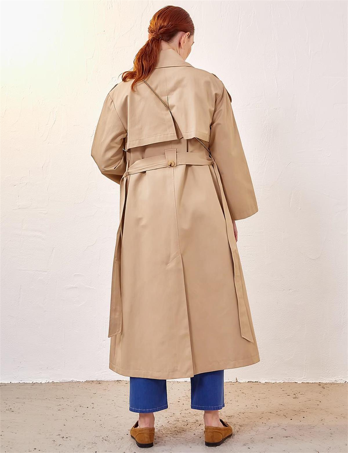 Kayra Kemik Düğmeli Oversize Trençkot Bej KA-A23-14022