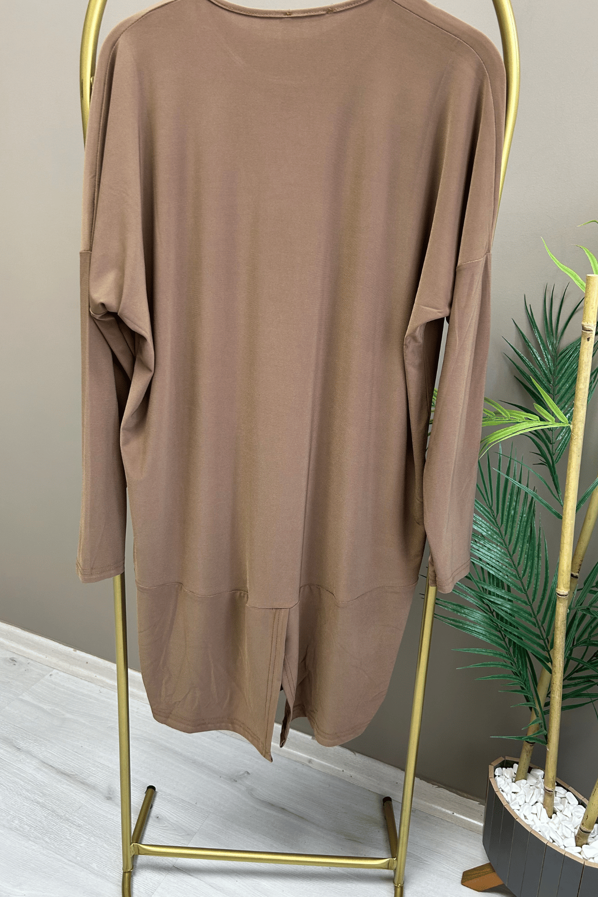 Sandy Kumaş Makas Pile Detaylı Tunik Camel