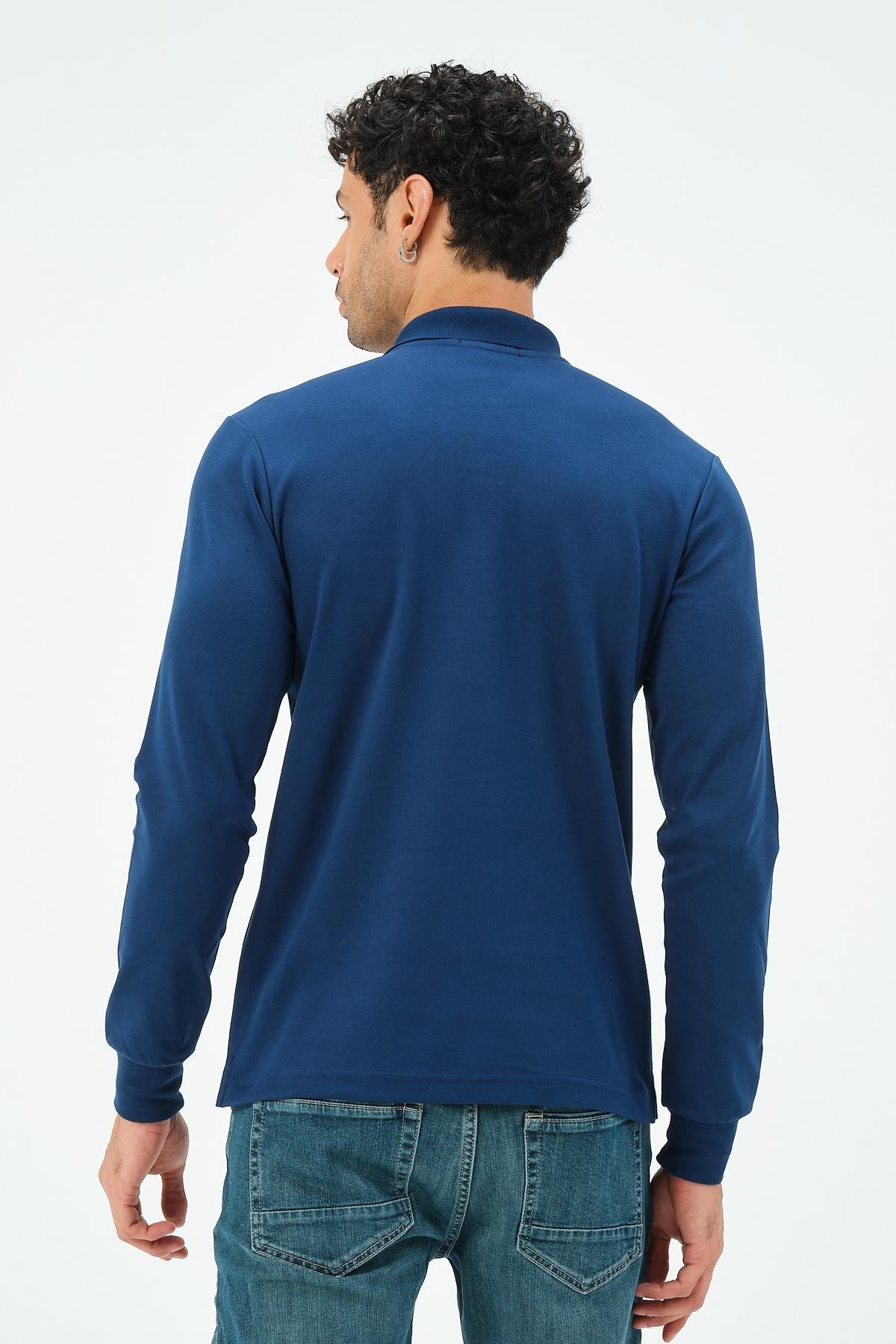 MSW Erkek Fermuarlı Uzun Kollu İnterlok Regular Fit Marin Polo