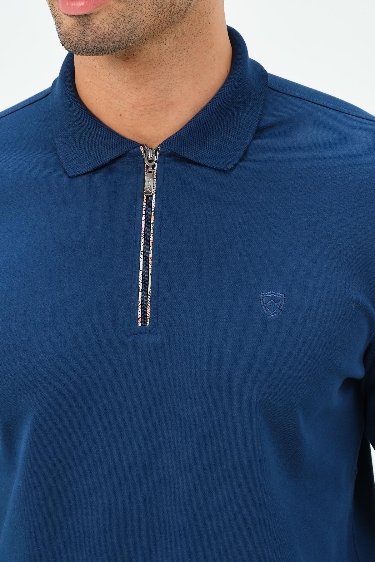 MSW Erkek Fermuarlı Uzun Kollu İnterlok Regular Fit Marin Polo