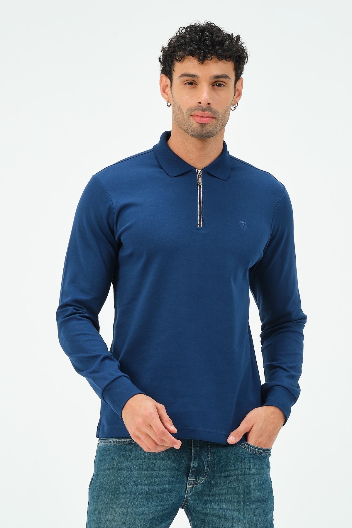 MSW Erkek Fermuarlı Uzun Kollu İnterlok Regular Fit Marin Polo