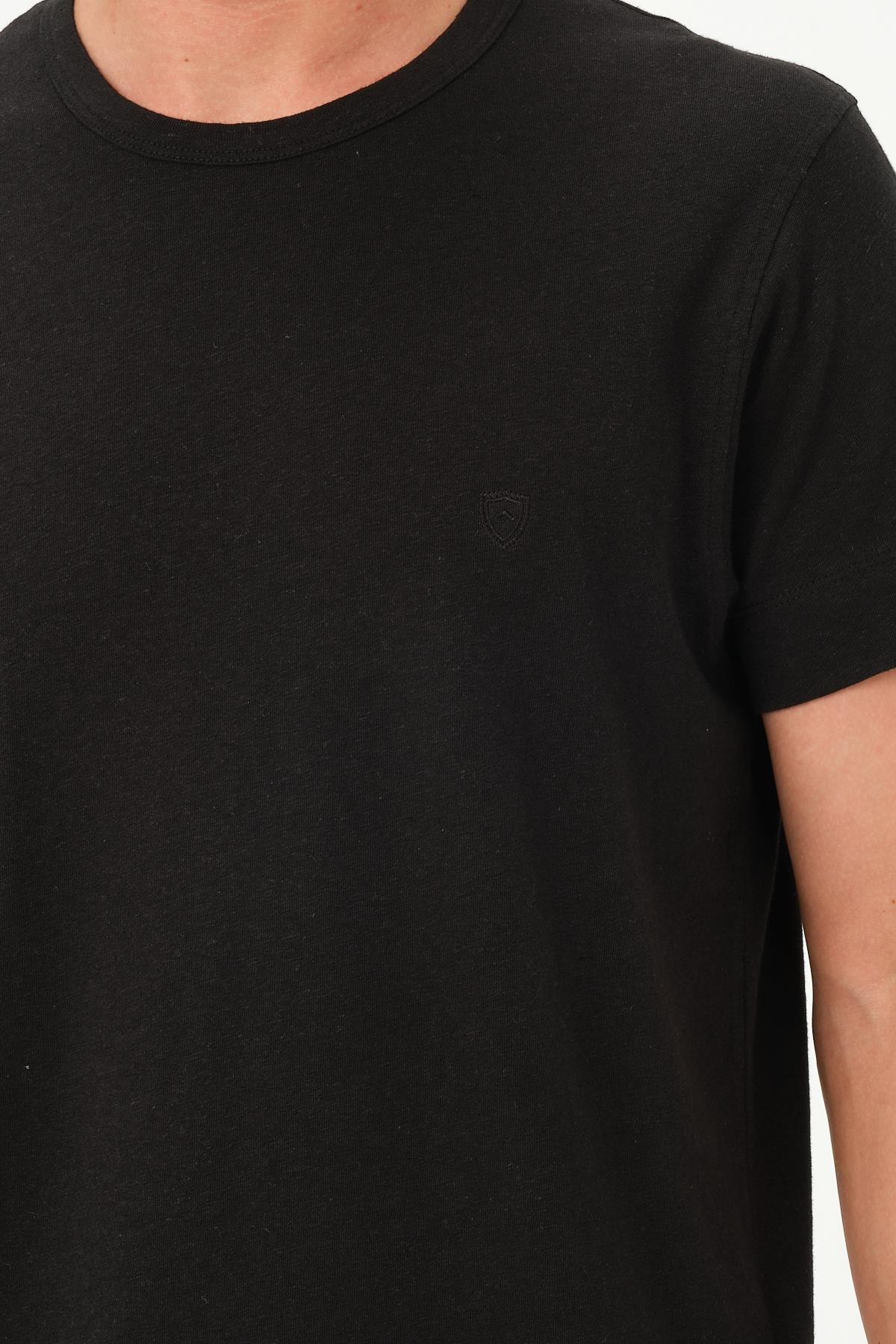 MSW Erkek Keten Regular Fit Bisiklet Yaka Siyah T-shirt