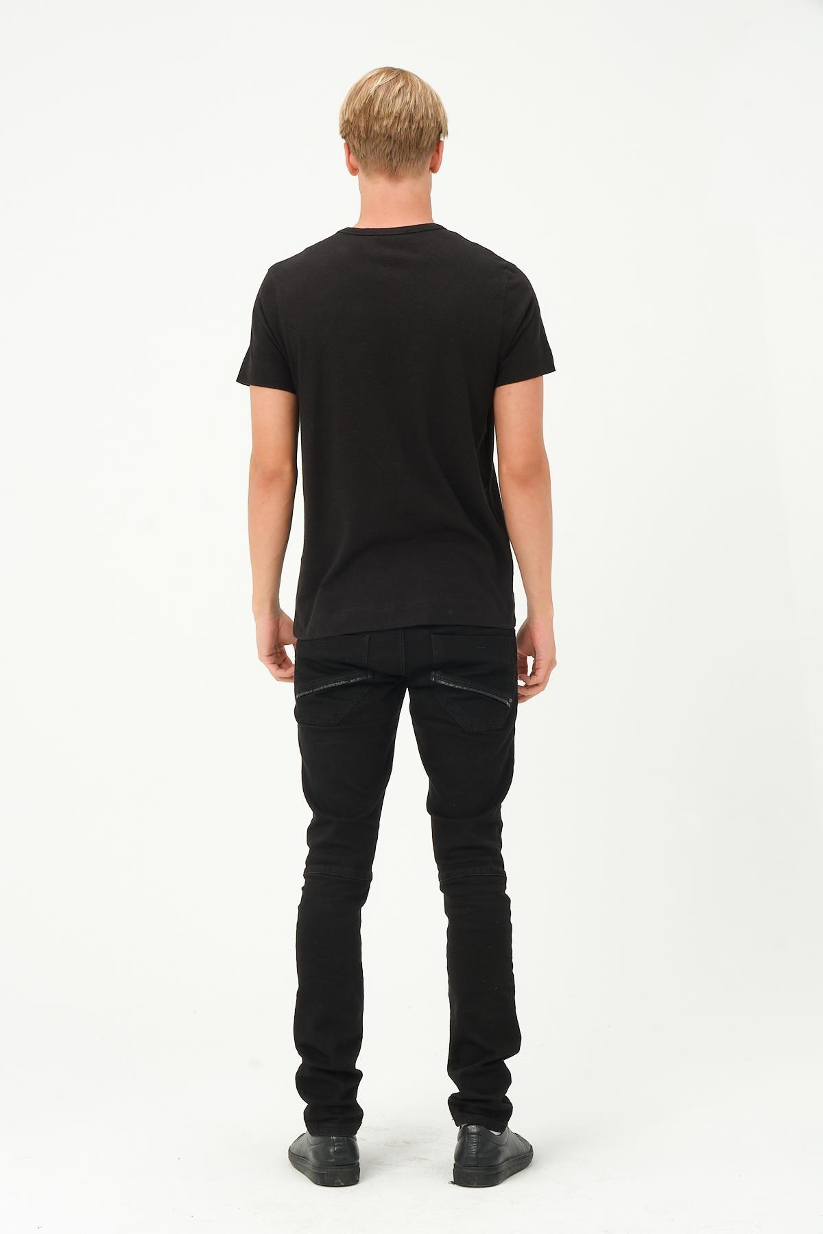 MSW Erkek Keten Regular Fit Bisiklet Yaka Siyah T-shirt