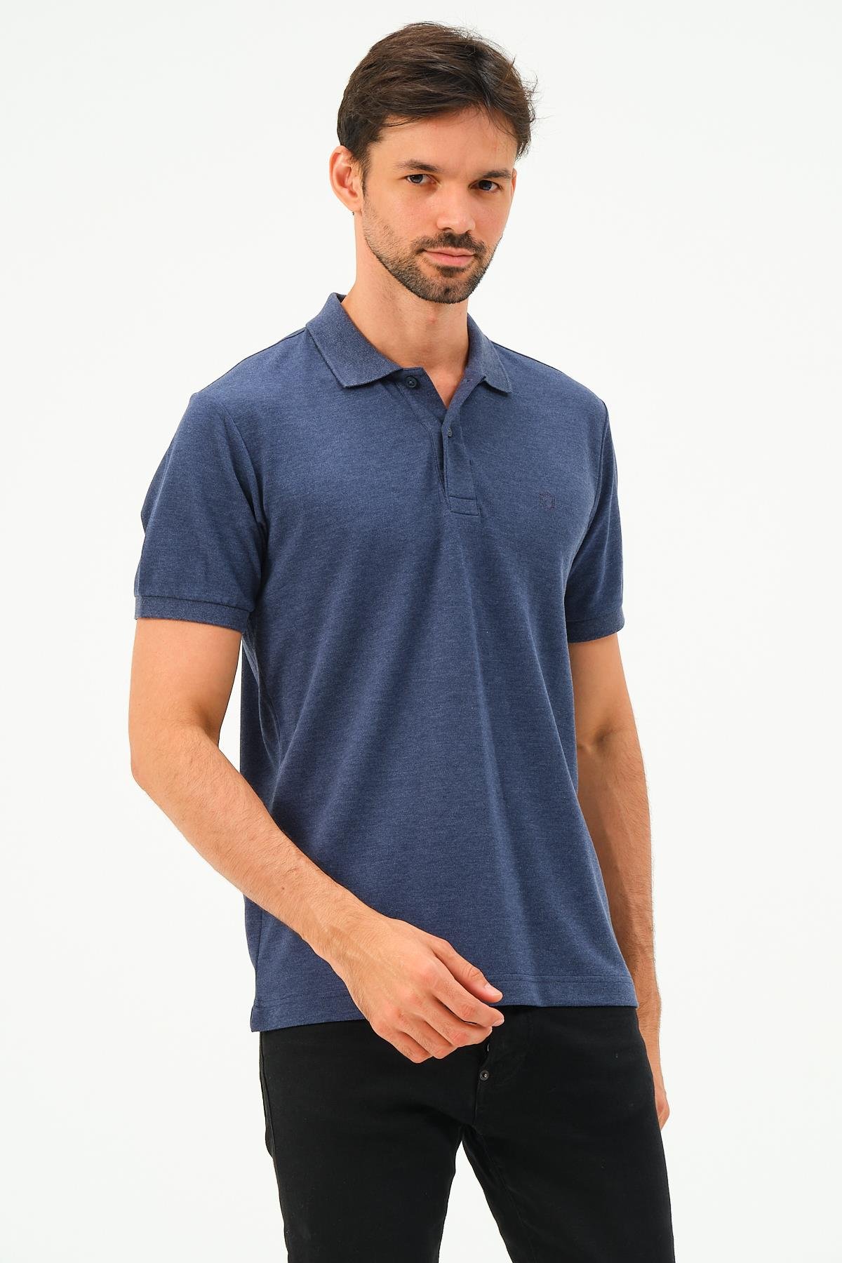MSW Erkek Regular Fit İndigo Polo Yaka T-shirt