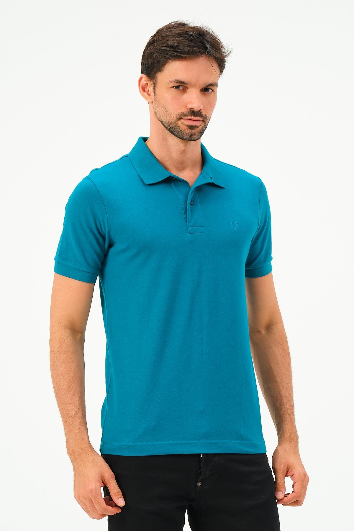 MSW Erkek Regular Fit Koyu Turkuaz Polo Yaka T-shirt