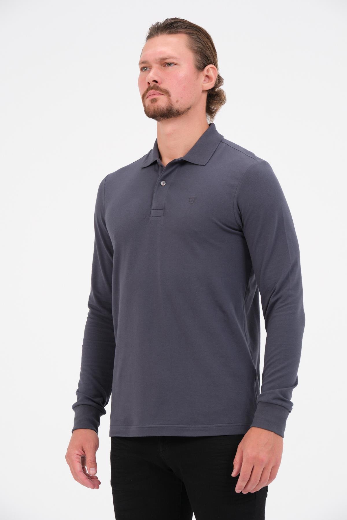 MSW Erkek Regular Fit Uzun Kollu Füme Polo 