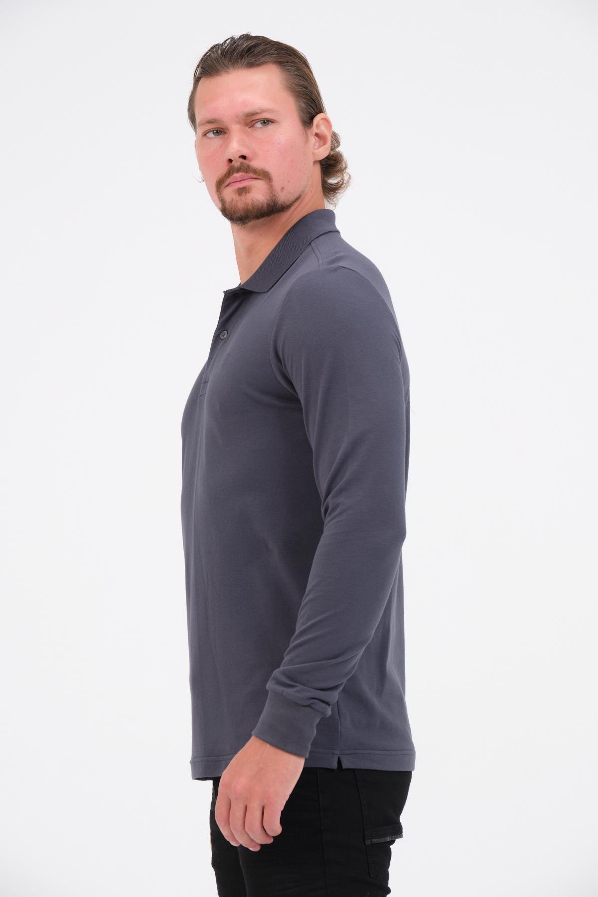 MSW Erkek Regular Fit Uzun Kollu Füme Polo 