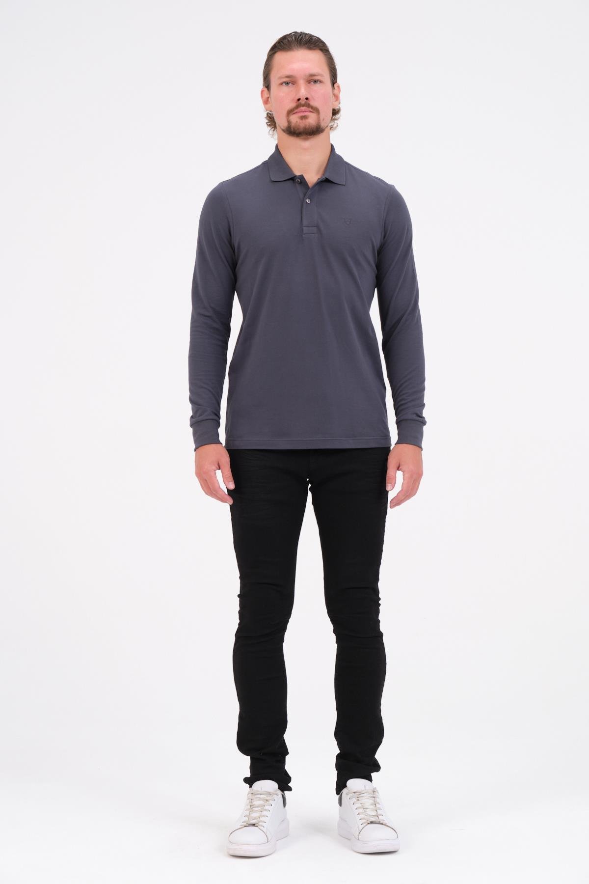 MSW Erkek Regular Fit Uzun Kollu Füme Polo 