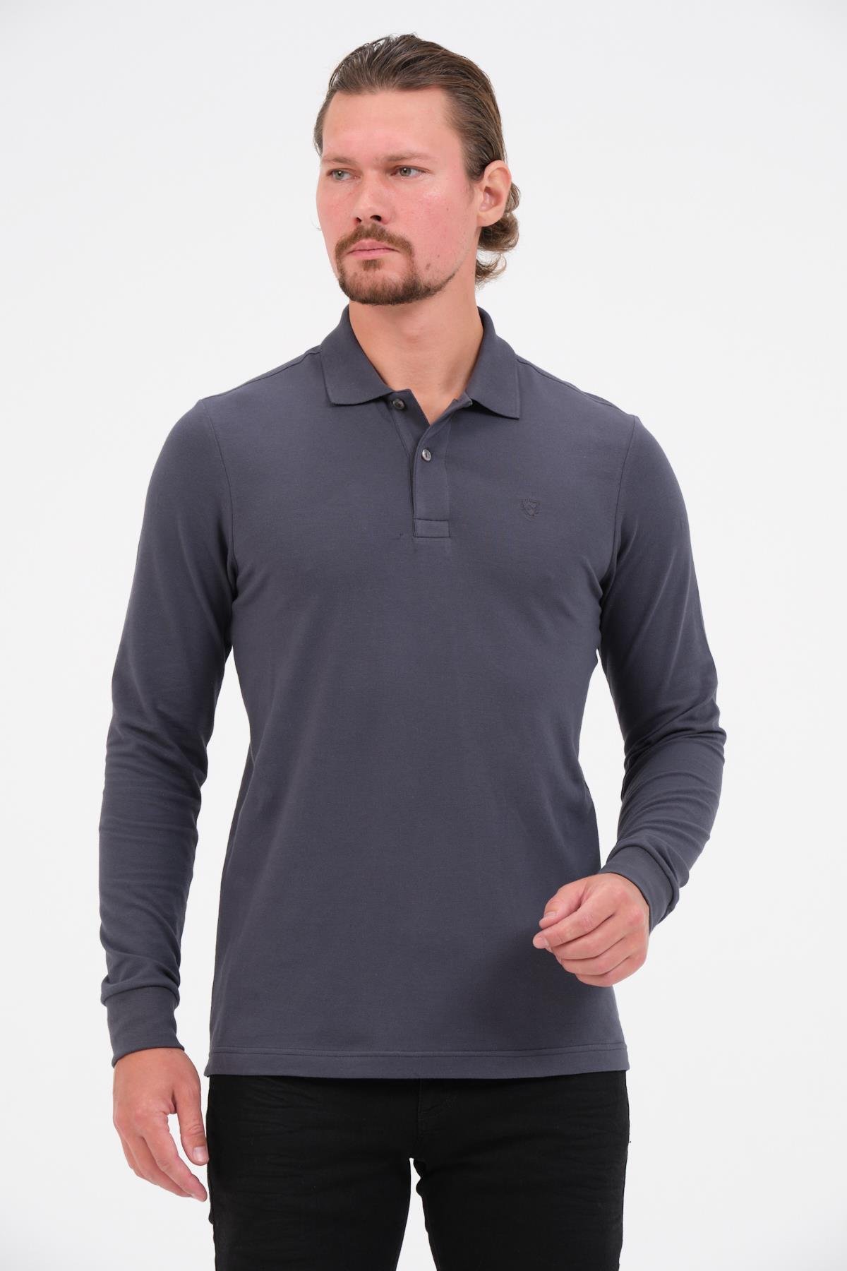 MSW Erkek Regular Fit Uzun Kollu Füme Polo 