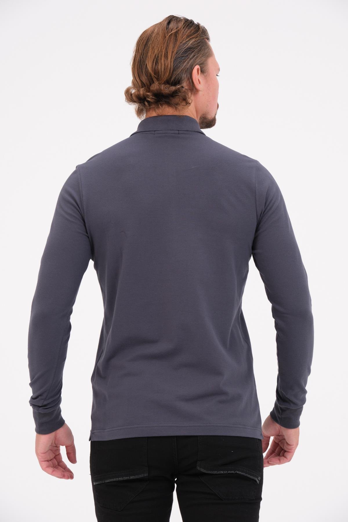 MSW Erkek Regular Fit Uzun Kollu Füme Polo 