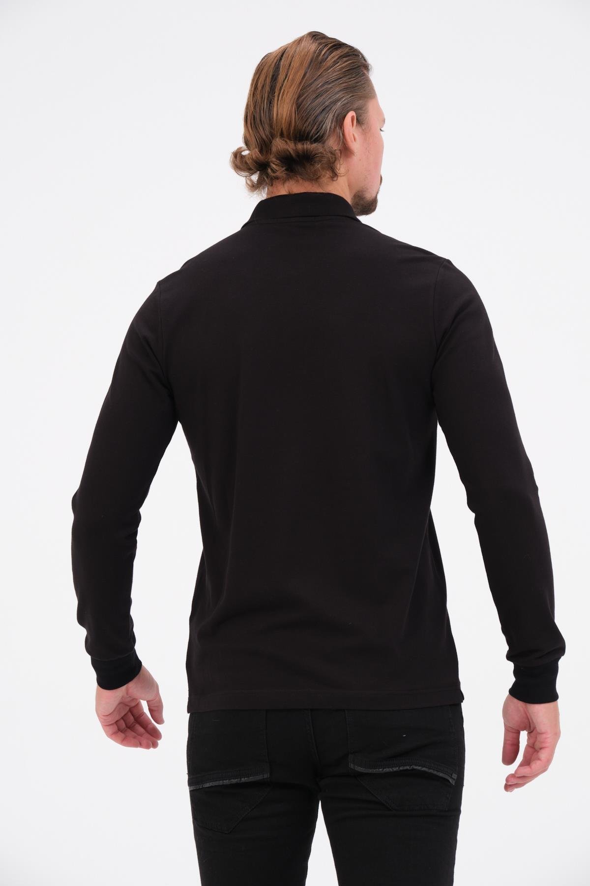 MSW Erkek Regular Fit Uzun Kollu Siyah Polo