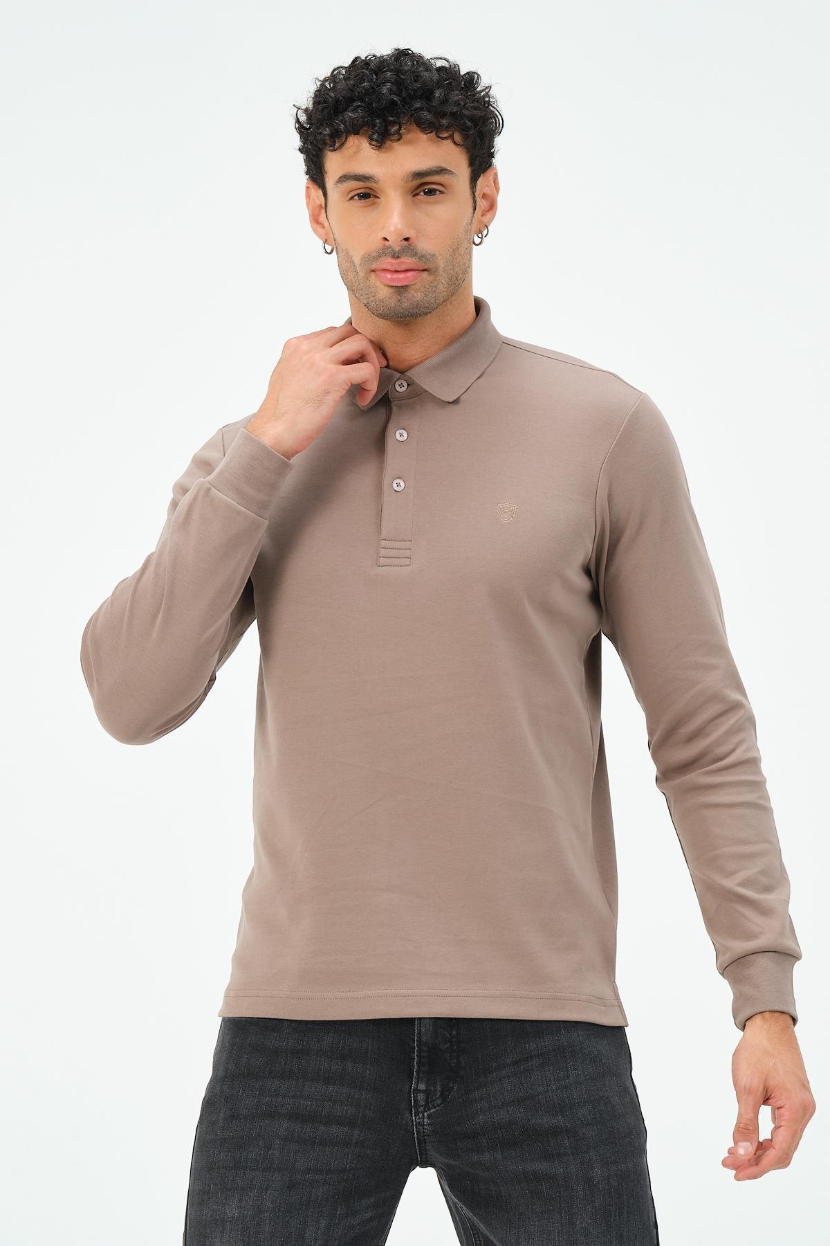 MSW Erkek Uzun Kollu İnterlok Regular Fit Vizon Polo 