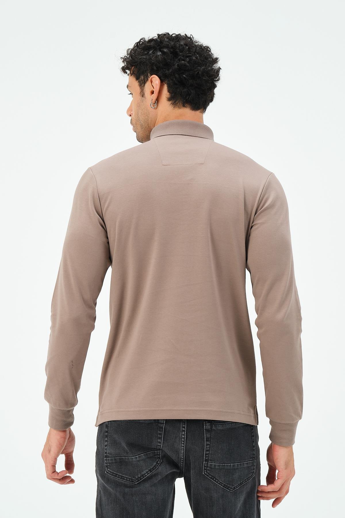 MSW Erkek Uzun Kollu İnterlok Regular Fit Vizon Polo 