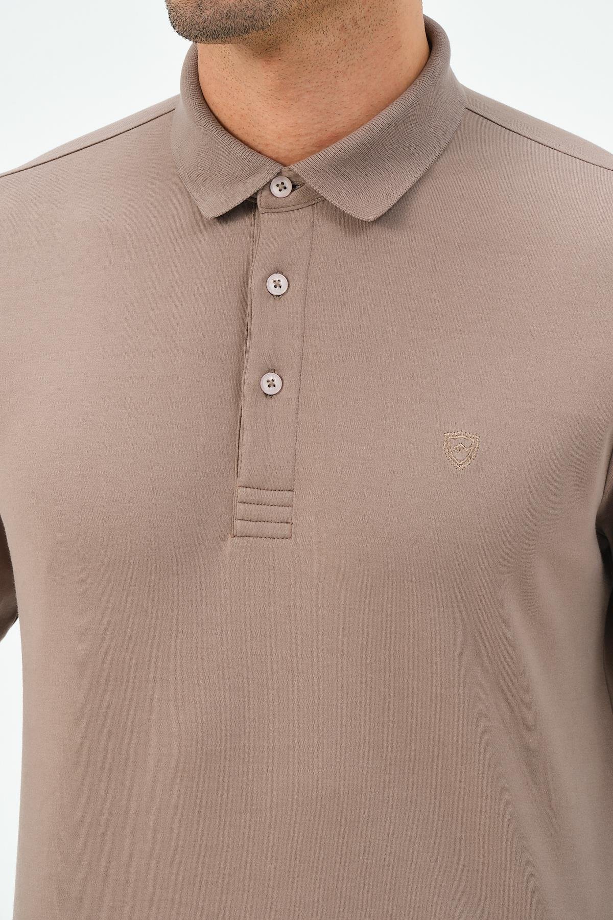 MSW Erkek Uzun Kollu İnterlok Regular Fit Vizon Polo 