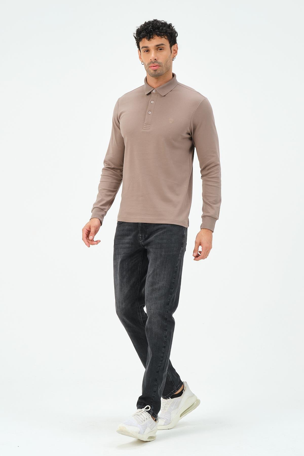 MSW Erkek Uzun Kollu İnterlok Regular Fit Vizon Polo 