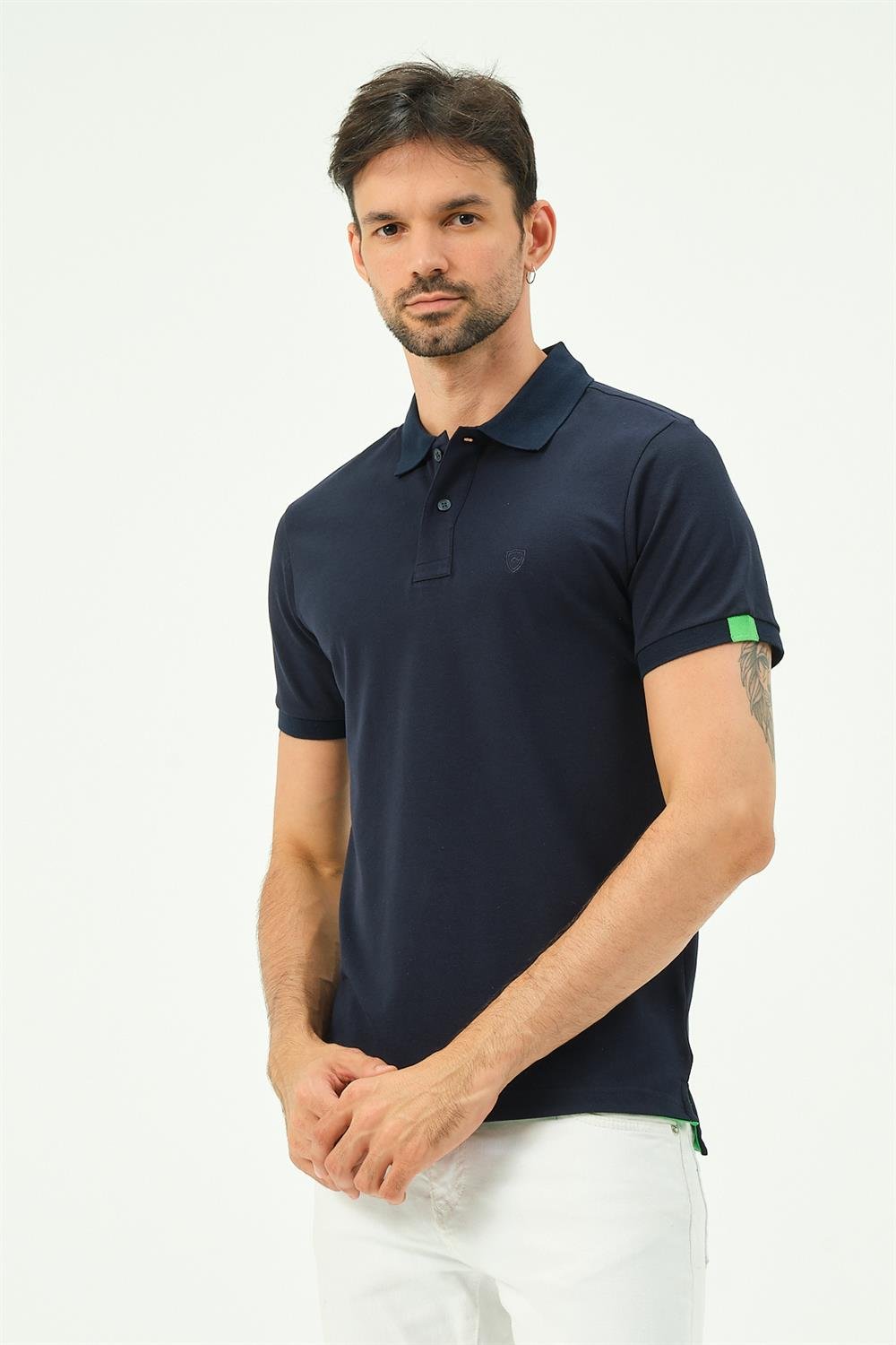 MSW Renkli Çizgili Regular Fit Erkek Siyah Polo Yaka T-shirt