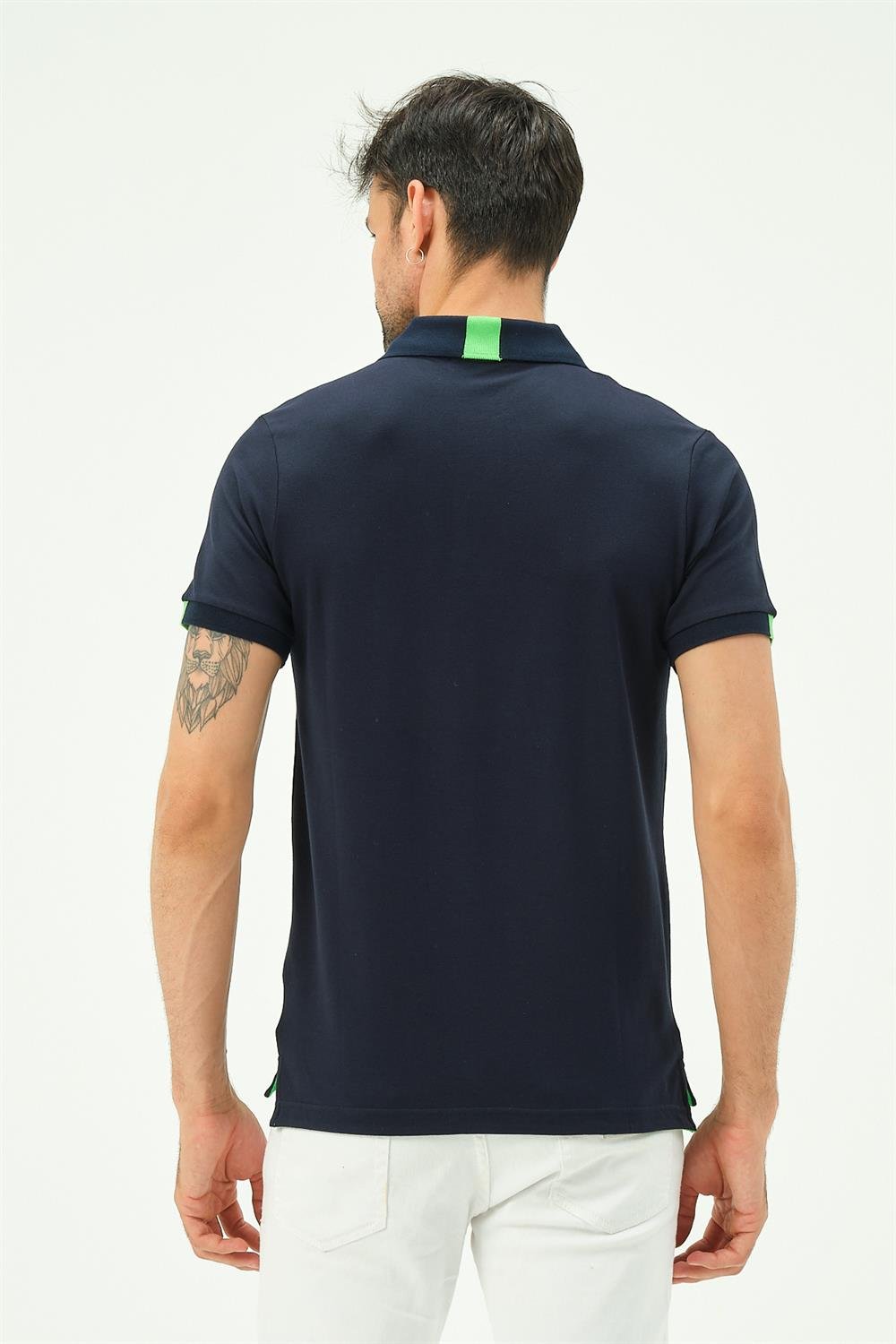 MSW Renkli Çizgili Regular Fit Erkek Siyah Polo Yaka T-shirt