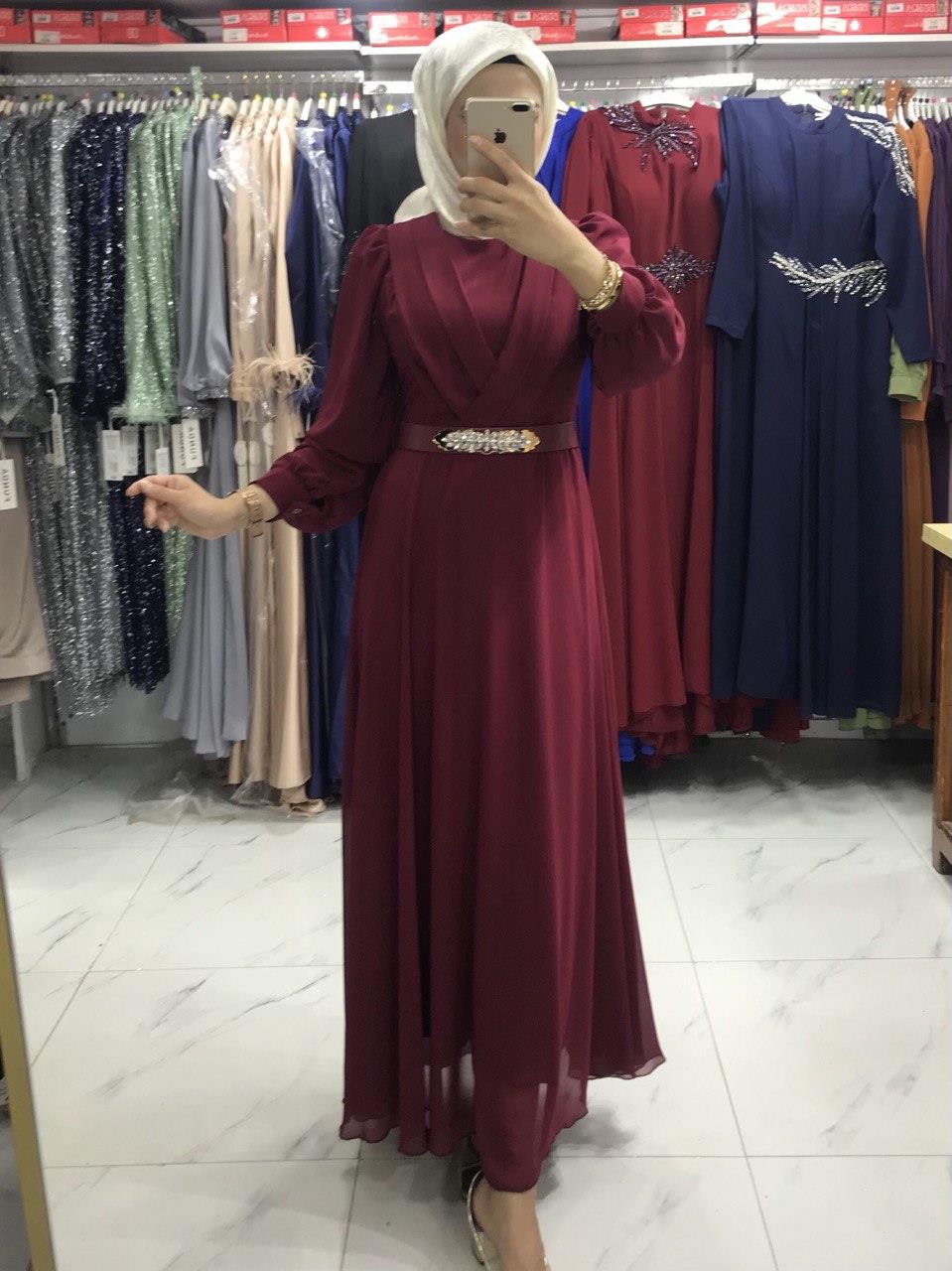 3429 Klass Elbise Bordo