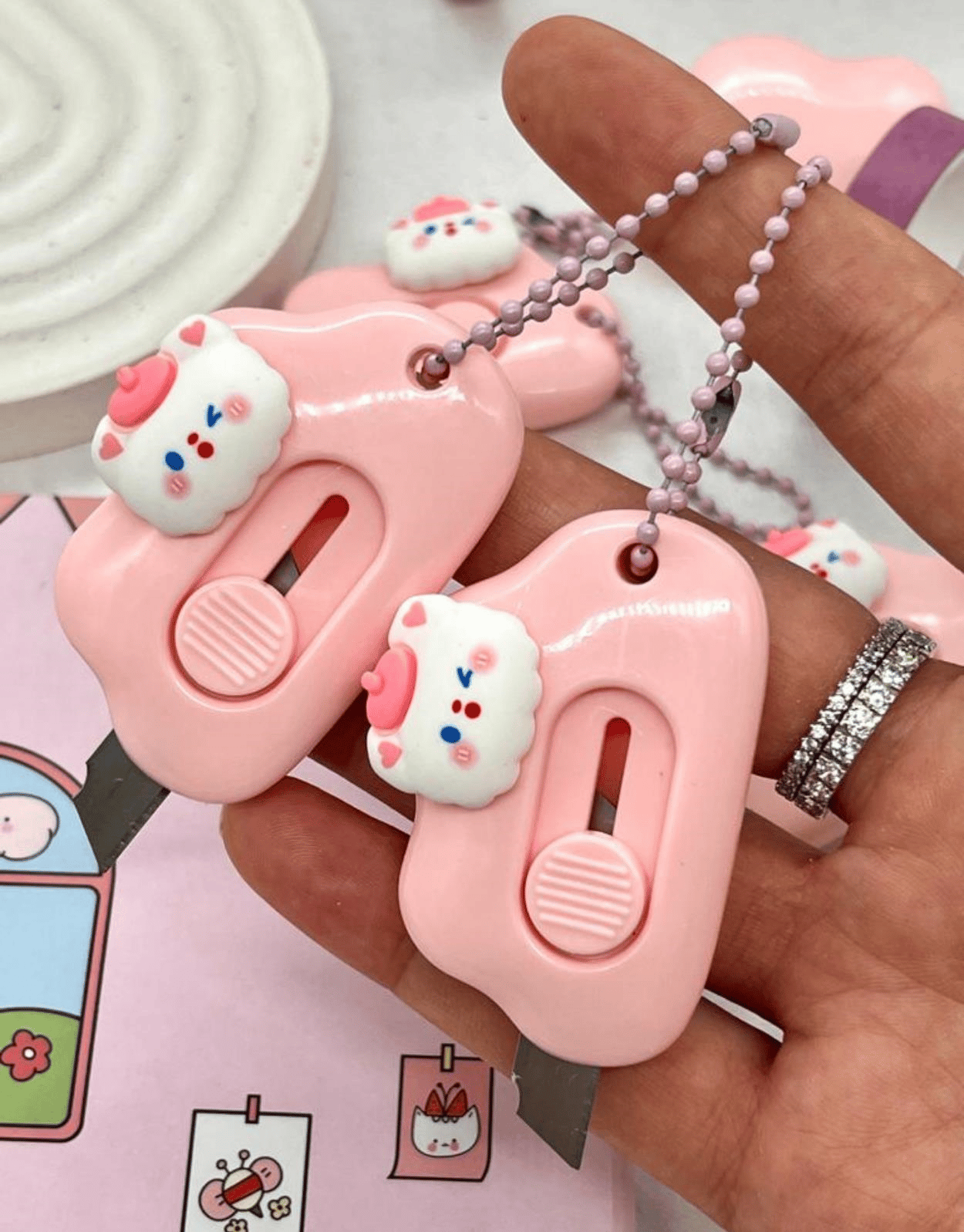 Sevimli Şapkalı Kedi Pembe Mini Maket Bıçağı / Sanat Bıçağı / Bullet Journal / Scrapbook