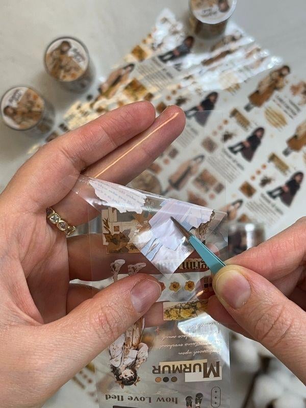 Sonbahar ve Genç Kız Temalı Kahverenk Renk Washi Bant/ Washi Tape/ Sticker/ Bullet Journal
