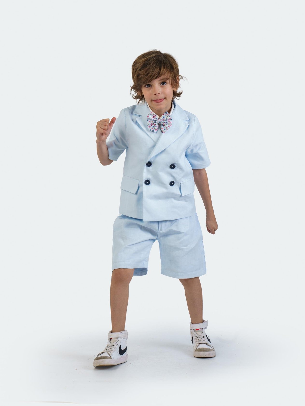 Baby Blue Keten Blazer Ceket