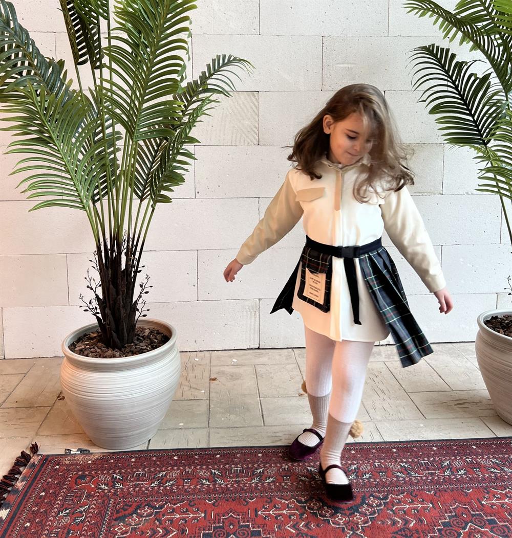 Kız Çocuk Gabardin Elbise + Etek İkili Set