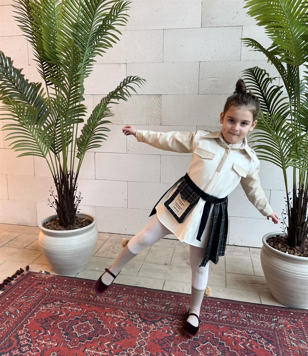 Kız Çocuk Gabardin Elbise + Etek İkili Set