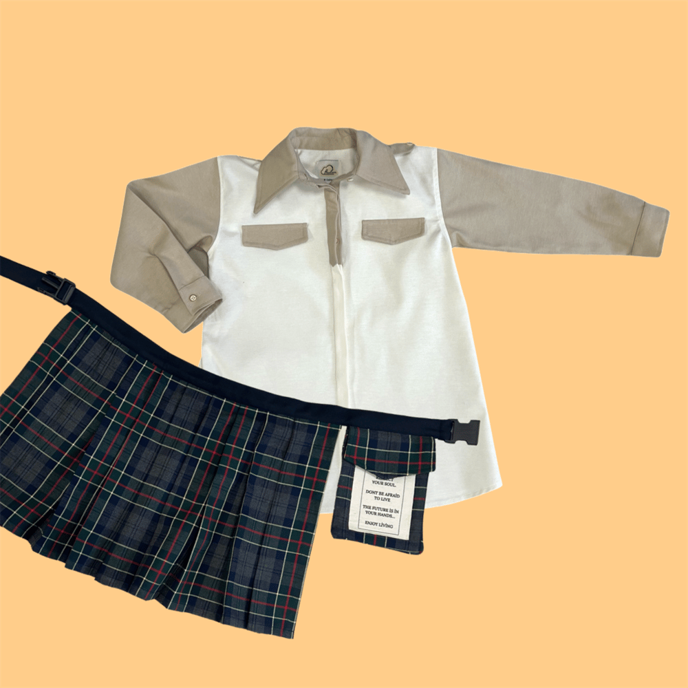 Kız Çocuk Gabardin Elbise + Etek İkili Set