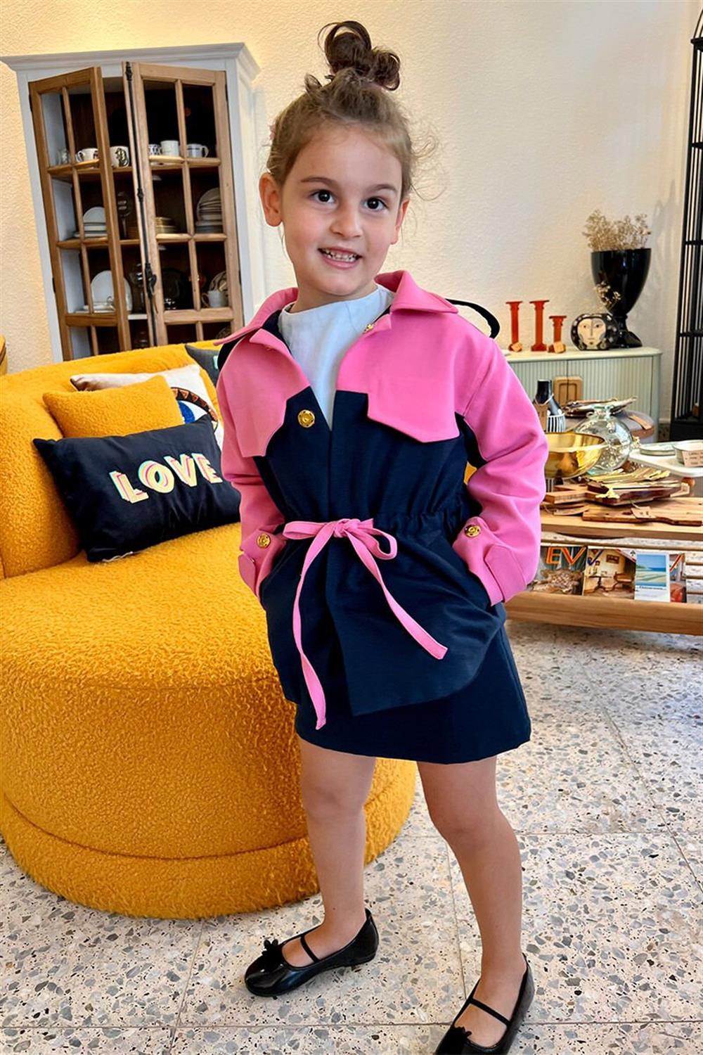 Pembe Laci Bloklu Kız Çocuk Ceket