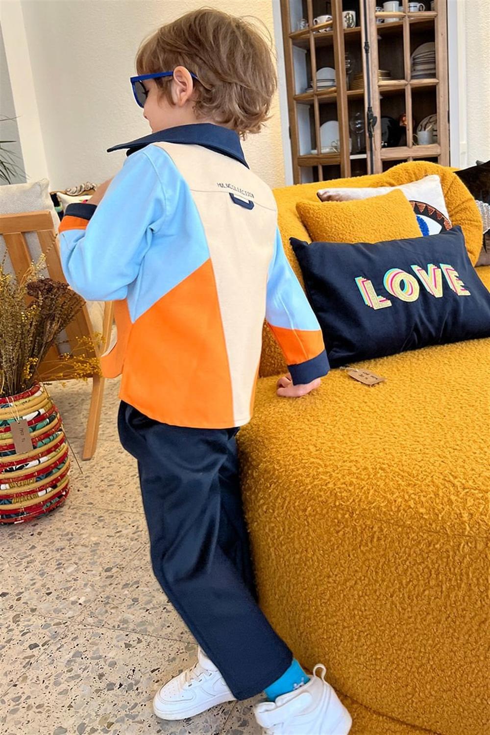 Renkli Nakış Detaylı Bloklu Gabardin Çocuk Gömlek